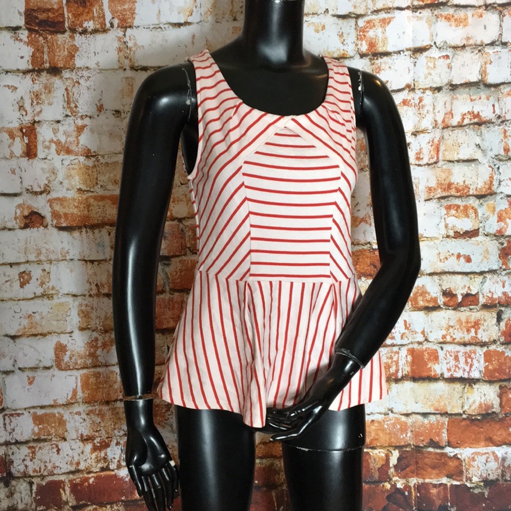 Anthropologie Leifnotes Red & White Striped Peplum